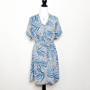 NIC+ZOE Women's Blue & White Abstract Wrap Dress with Pockets Size XS